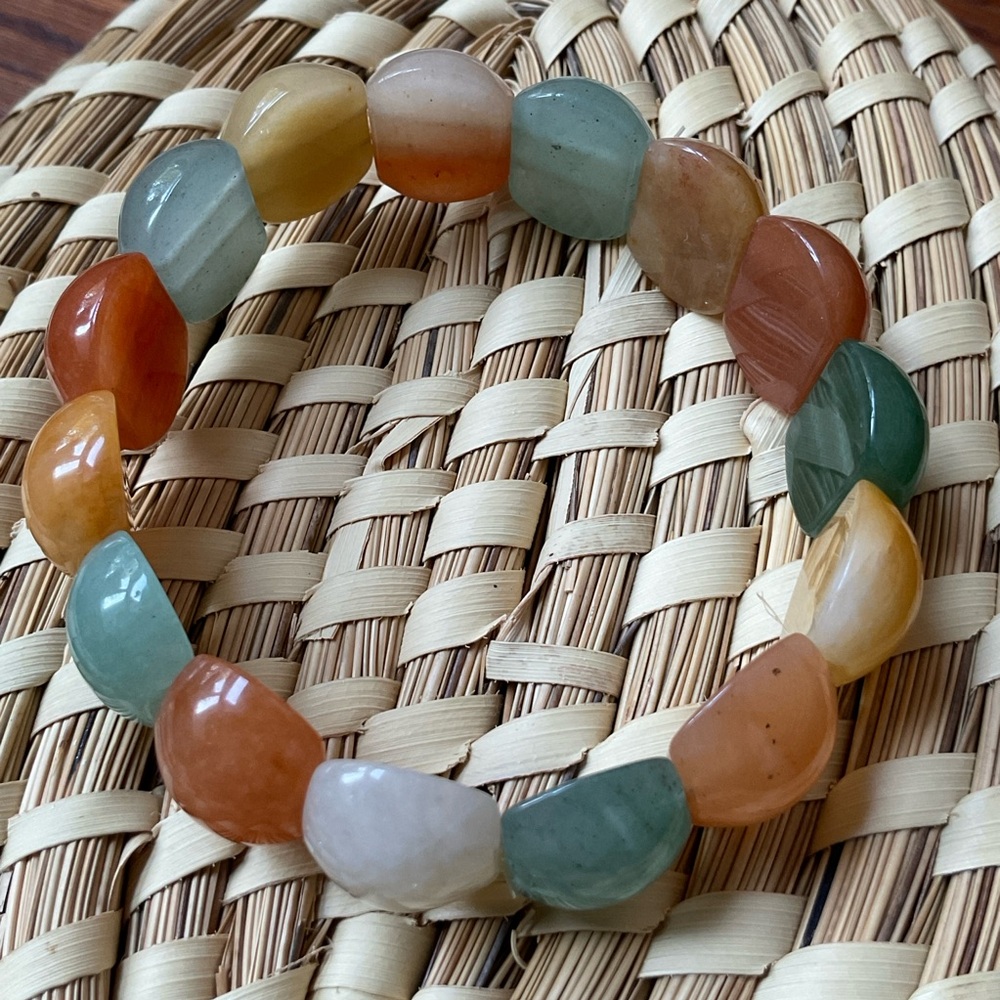 Gorgeous JADE and CITRINE Gemstone Stretch Bangle BRACELET Rare A+ Vintage MCM - Picture 3 of 4